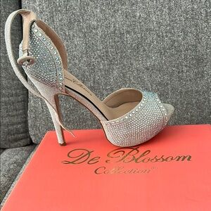 De Blossom Collection Silver Crystal Embellished Heels